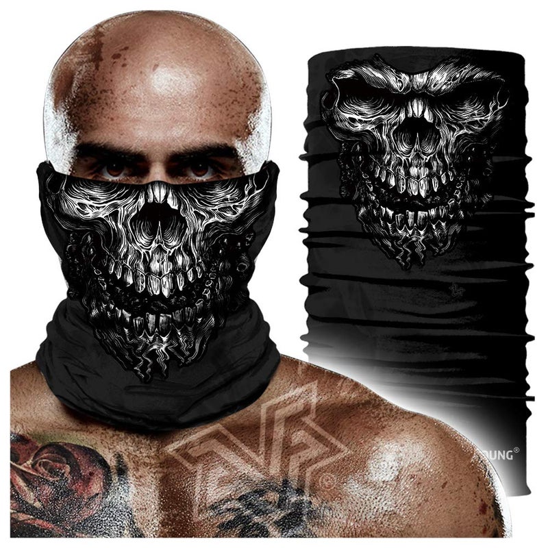 M-YOUNG Skull Face Mask Bandanas, Neck Gaiter, Headwear, Magic Scarf, Headband for dust sun wind (Silver006) - Image 3